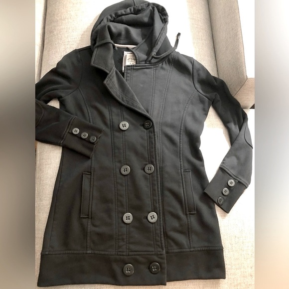 ESPRIT FITTED BLACK PEA-COAT STYLE HOODED JACKET - Picture 14 of 16